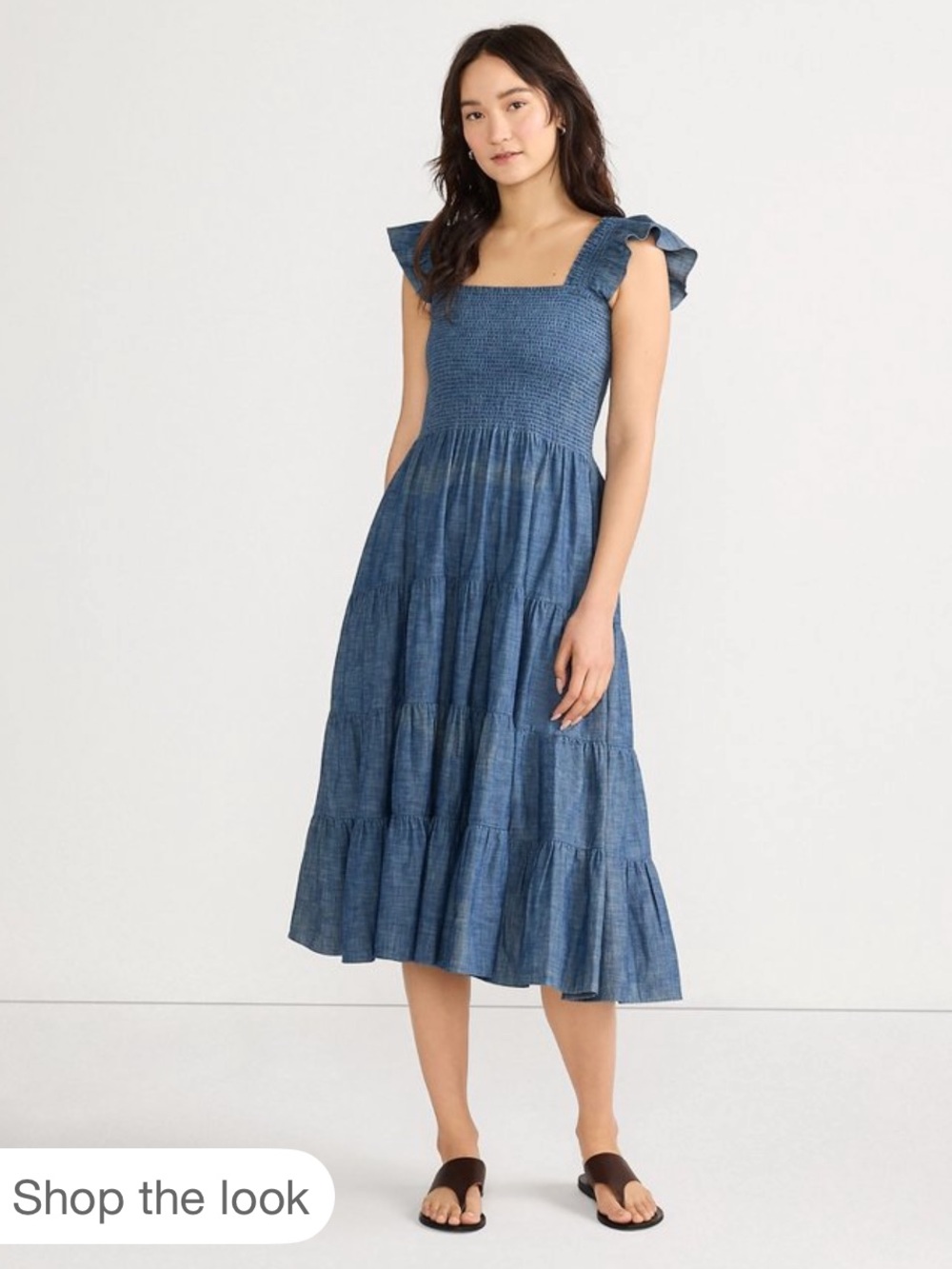 Lands' End Denim-Blue Smocked Tiered Midi Dress